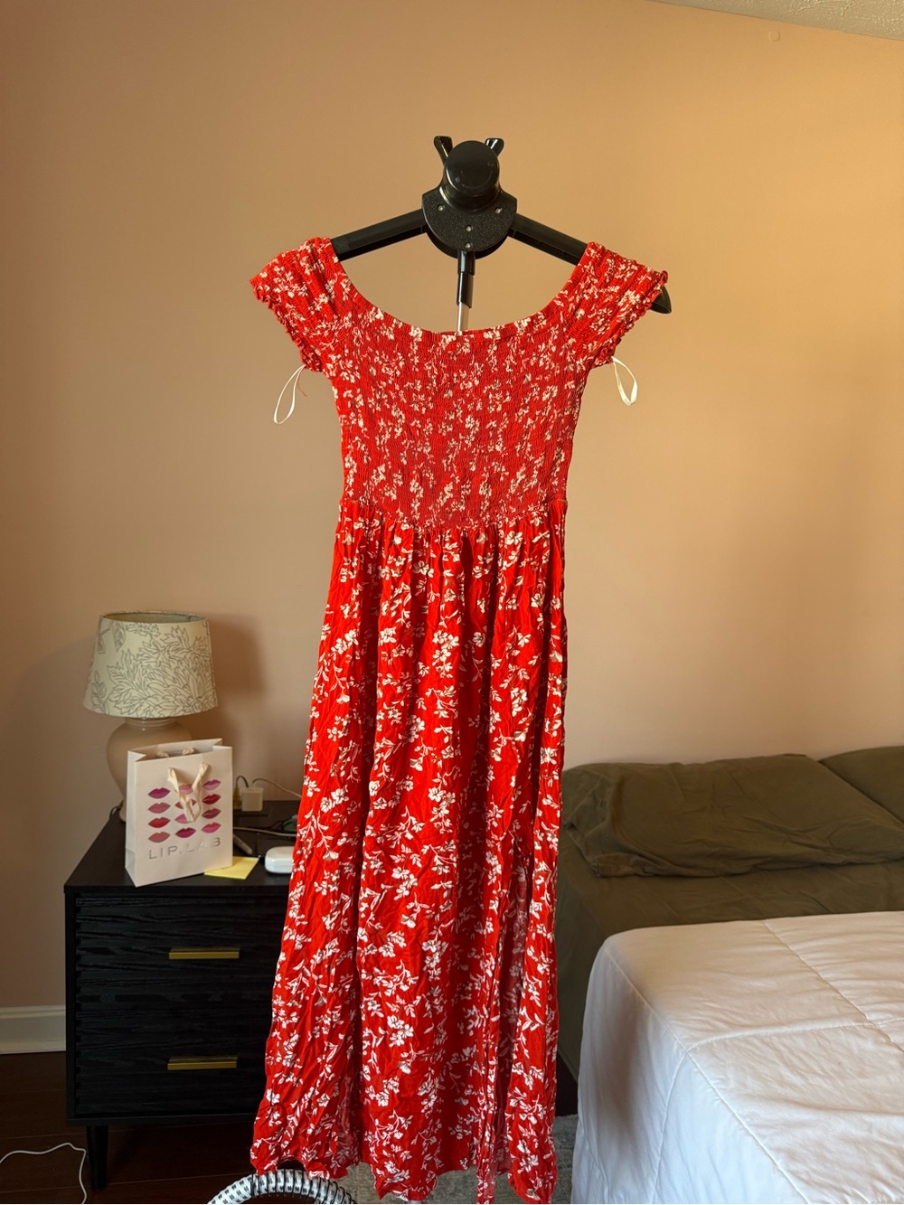 Red Floral Smocked Maxi Dress Shein